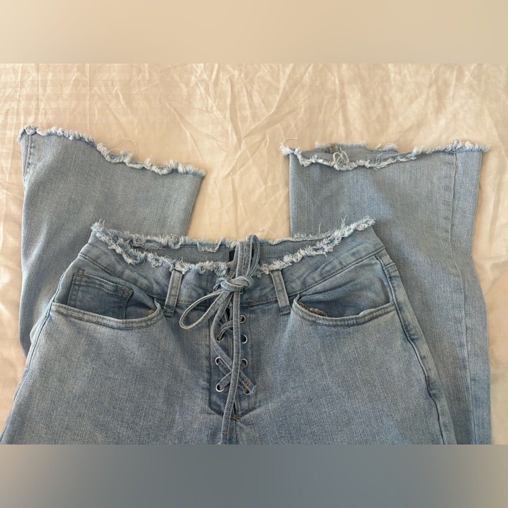Light Blue Women's Flare Jeans - Picture 2 of 5